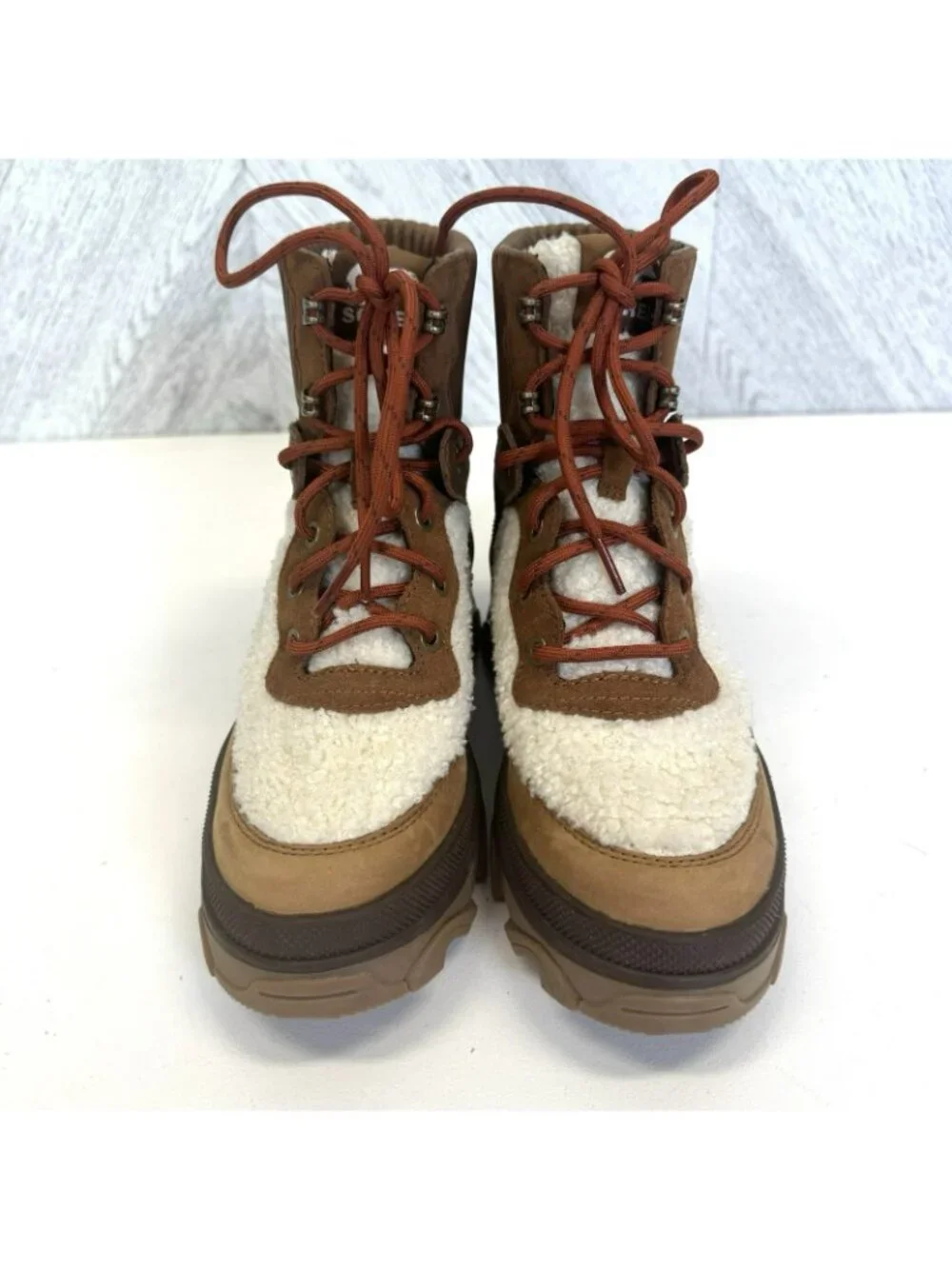 Sorel Brex Cozy Lace Up Boots Womens Size 5.5 Tan Sherpa NL4812-242 NWOB NEW